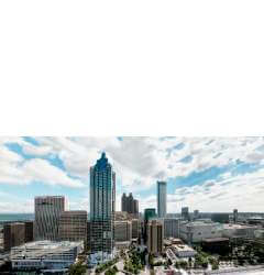 The Atlanta skyline on a bright, sunny day.
