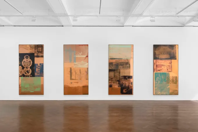 Installation view of "Copperhead-Bite IX / ROCI CHILE," "Copperhead-Bite V / ROCI CHILE," "Copperhead-Bite IV / ROCI CHILE," and "Copperhead-Bite XII / ROCI CHILE" (all 1985) at Thaddaeus Ropac, London, May 2023.