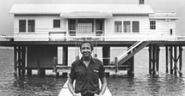 man in front of building