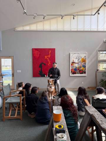 Students in artist's studio